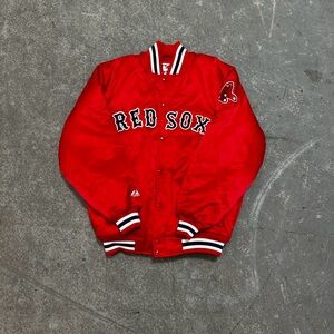 Y2K RED SOX SATIN BOMBER JACKET